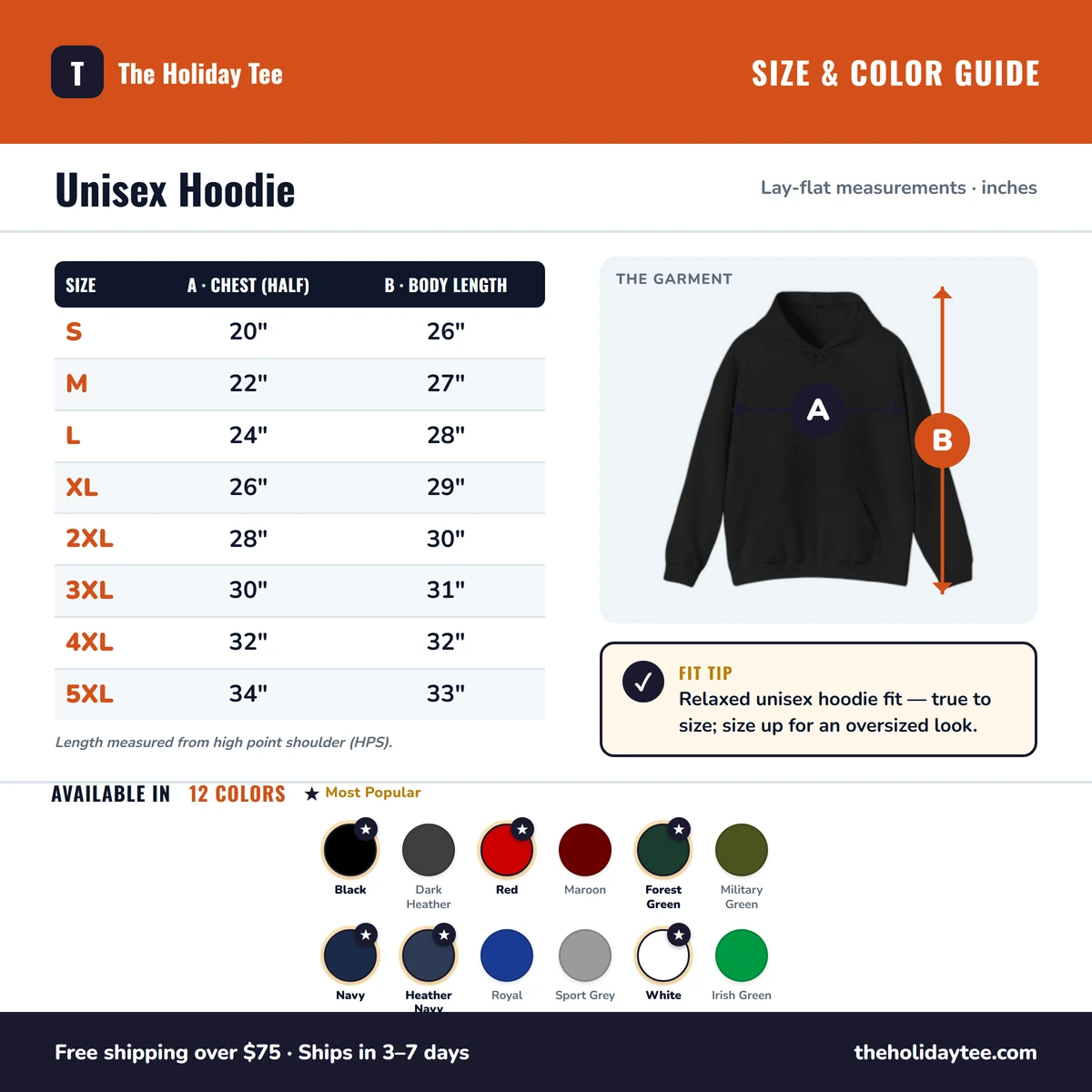 Hoodie size & color guide