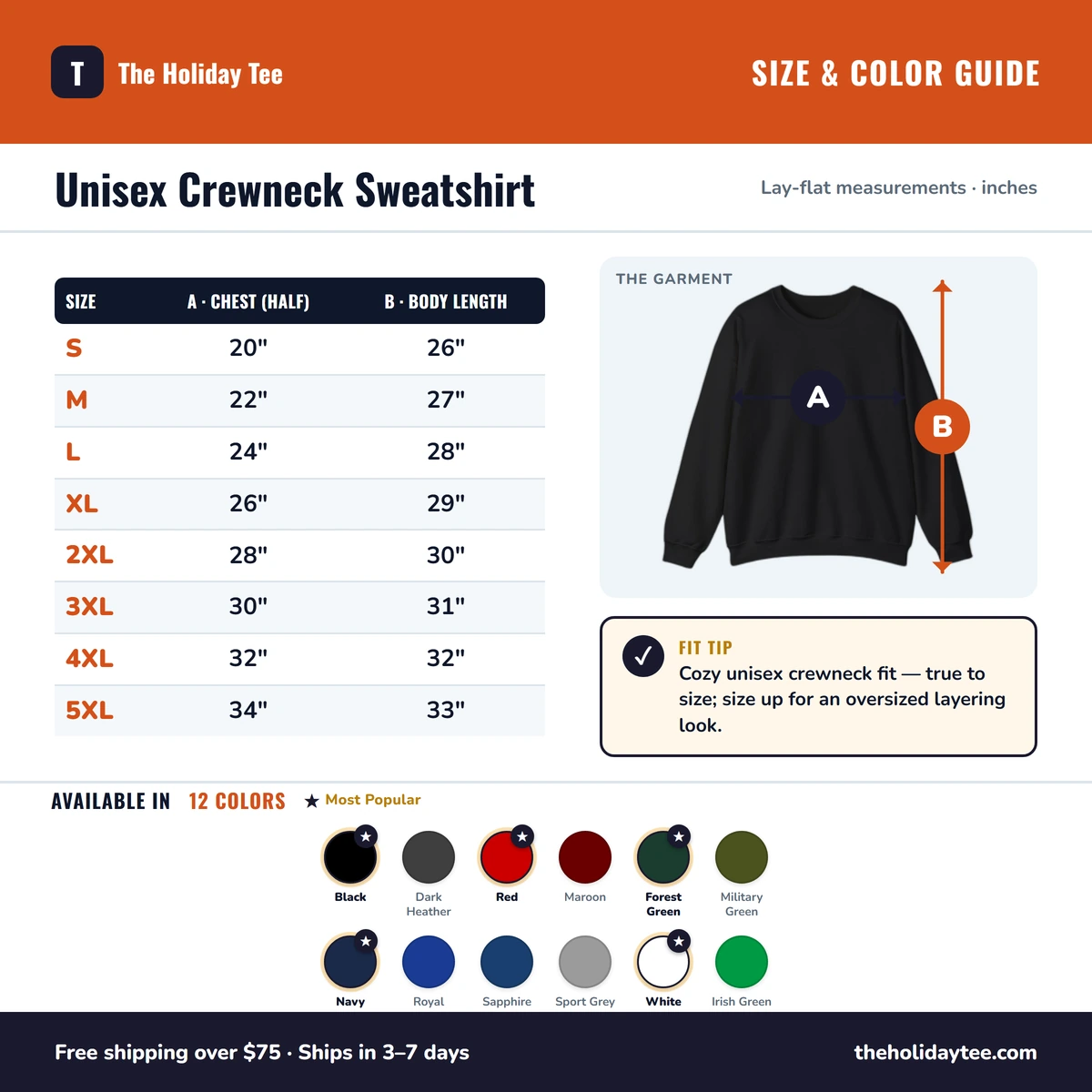 Sweatshirt size & color guide