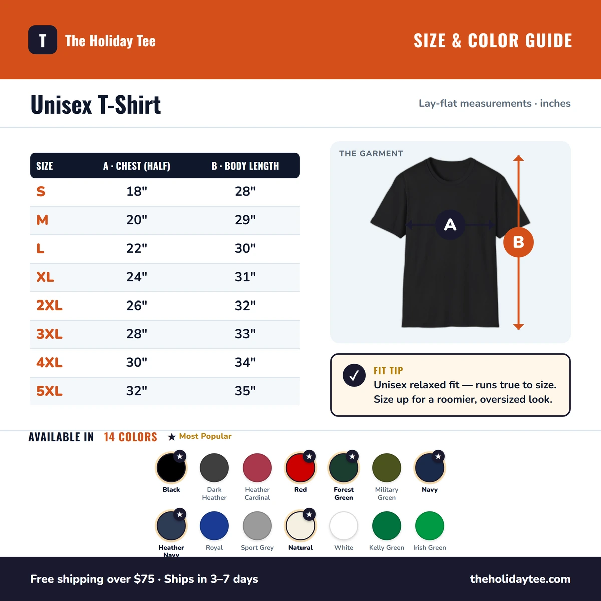 T-Shirt size & color guide
