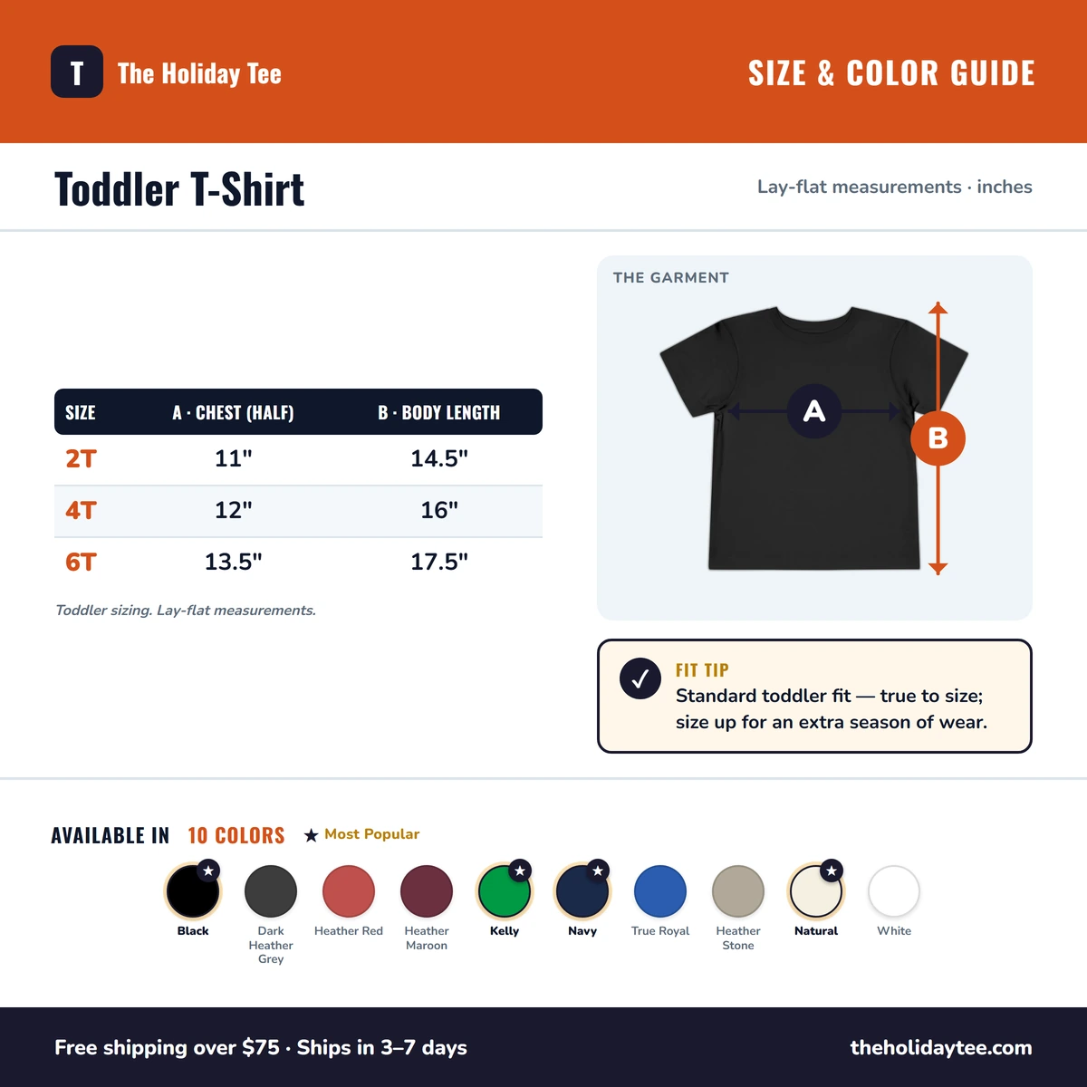 Toddler T-Shirt size & color guide