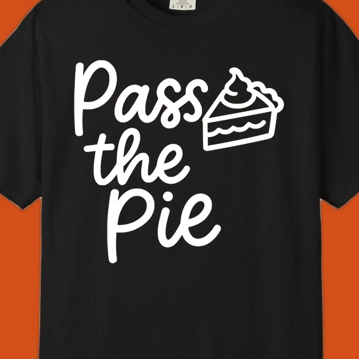 Pass the Pie text with a slice of pie illustration, typography design.