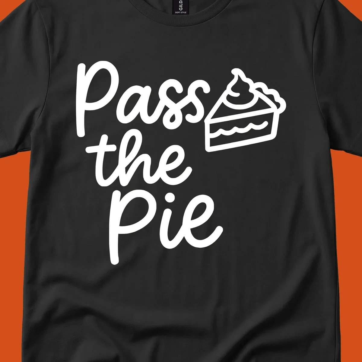 Pass the Pie text with a slice of pie illustration, typography design.