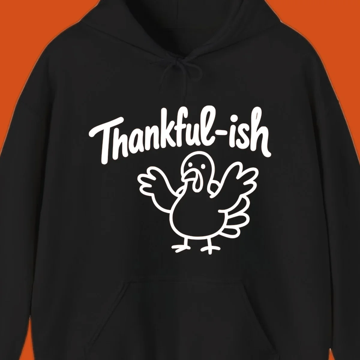 Thankful-ish text and cartoon turkey illustration, thanksgiving holiday design