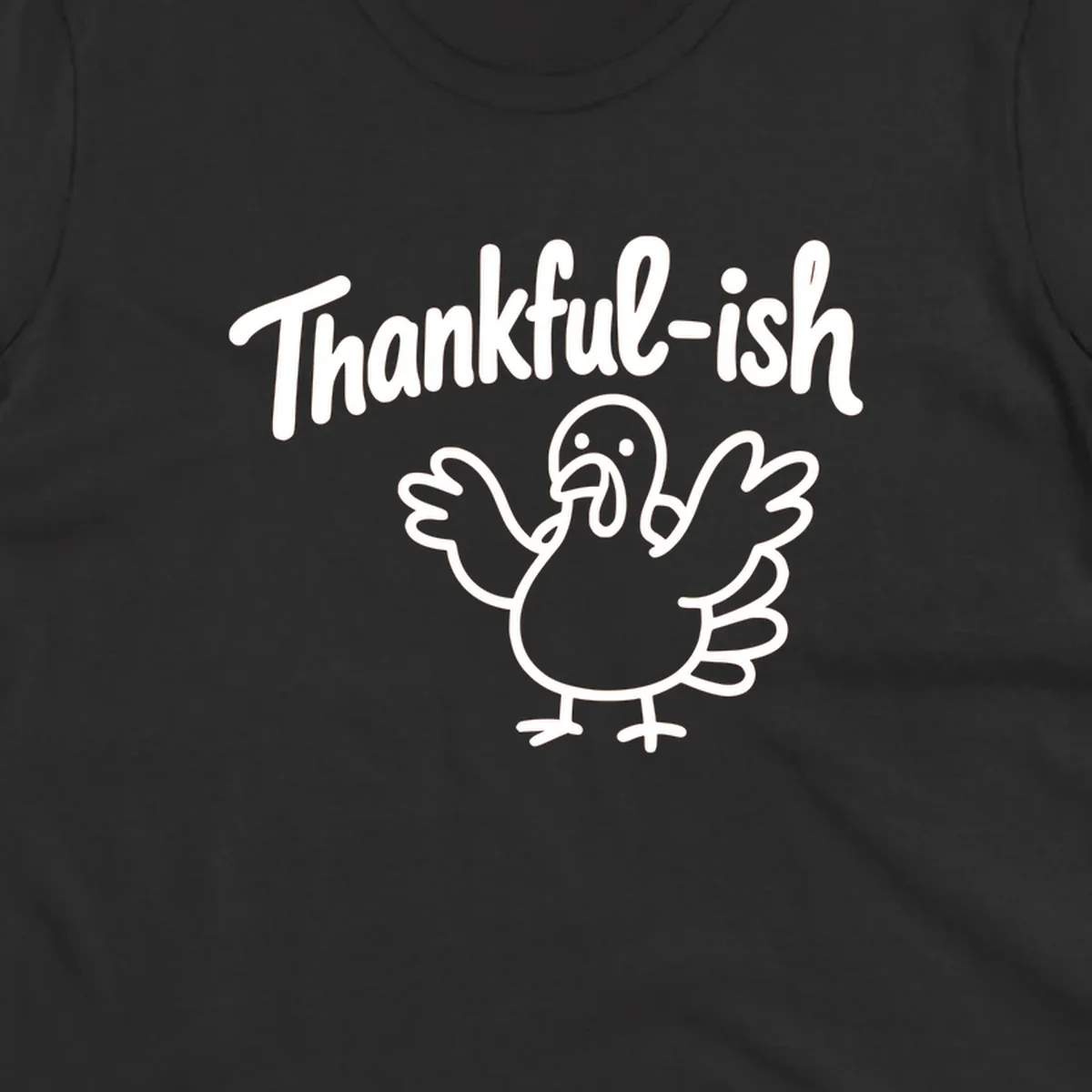 Thankful-ish text and cartoon turkey illustration, thanksgiving holiday design