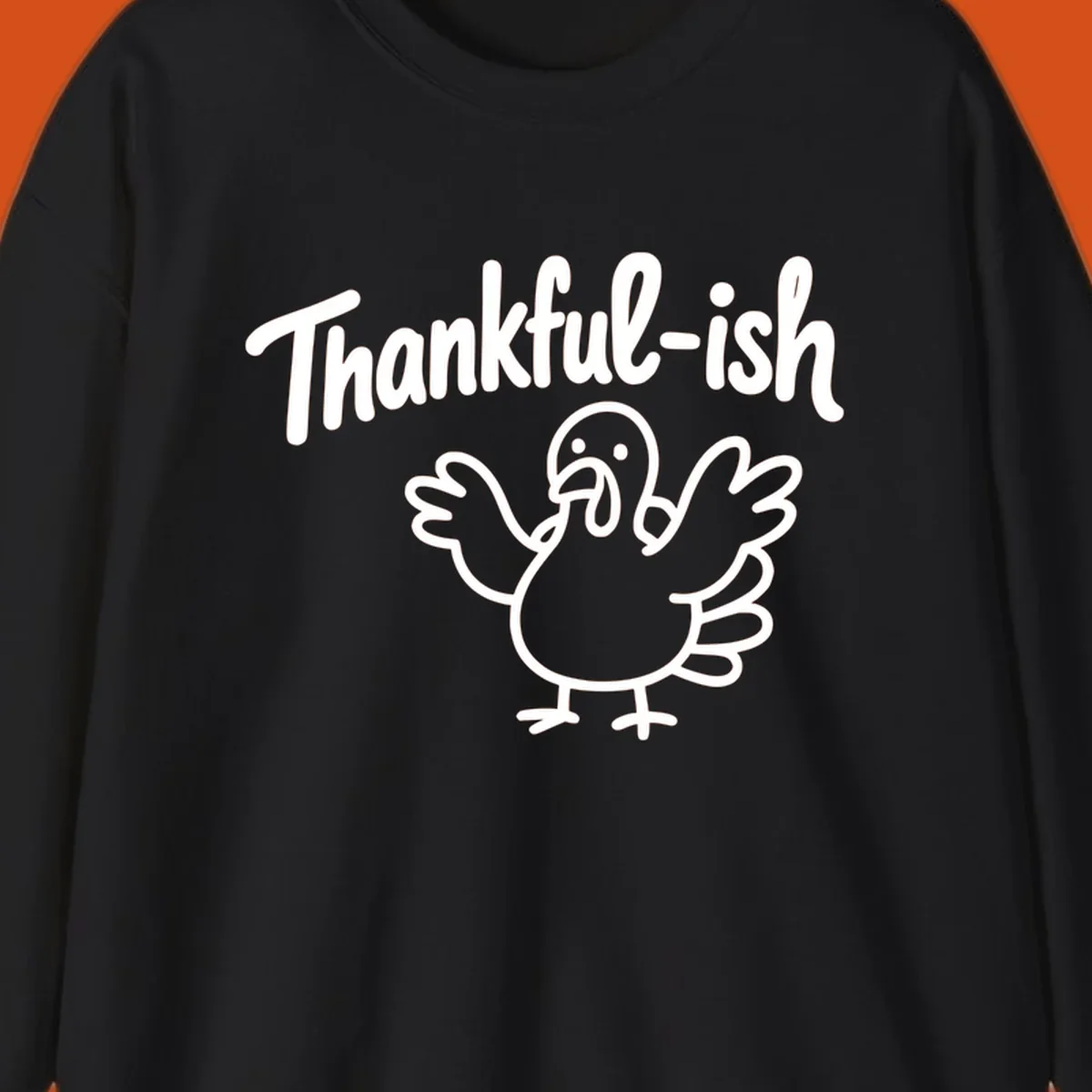 Thankful-ish text and cartoon turkey illustration, thanksgiving holiday design