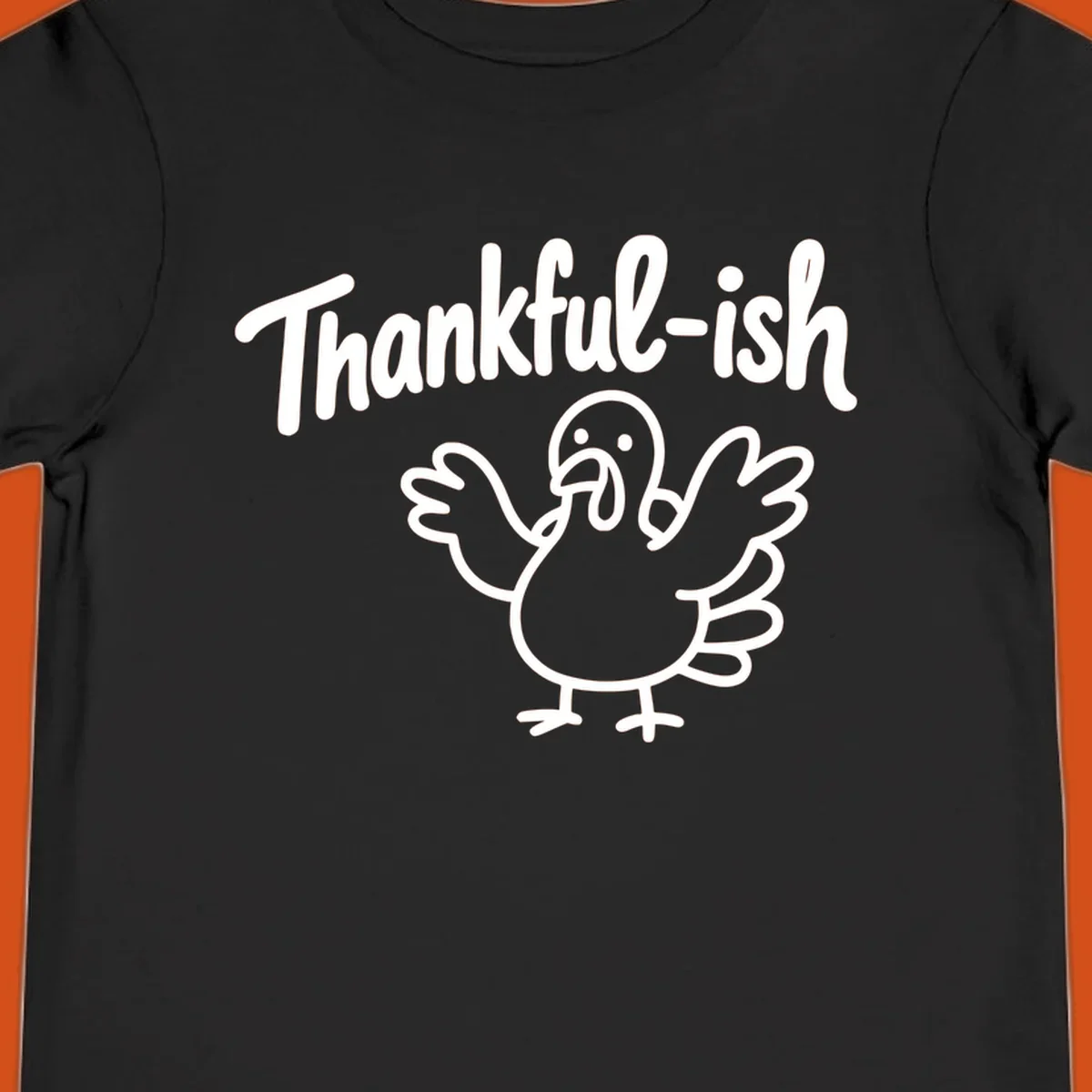 Thankful-ish text and cartoon turkey illustration, thanksgiving holiday design