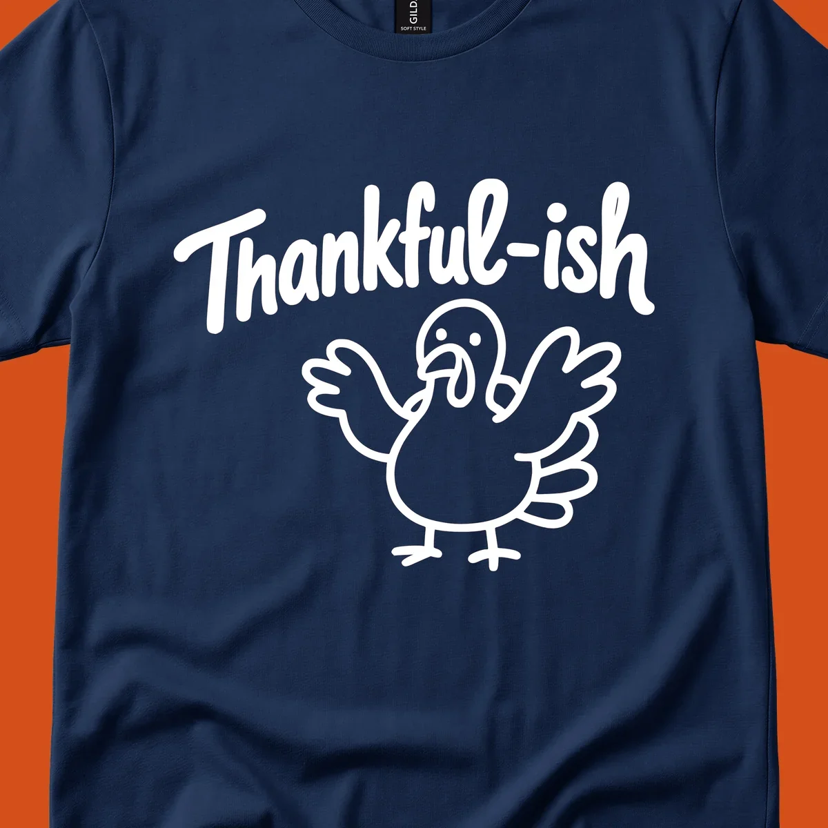 Thankful-ish text and cartoon turkey illustration, thanksgiving holiday design