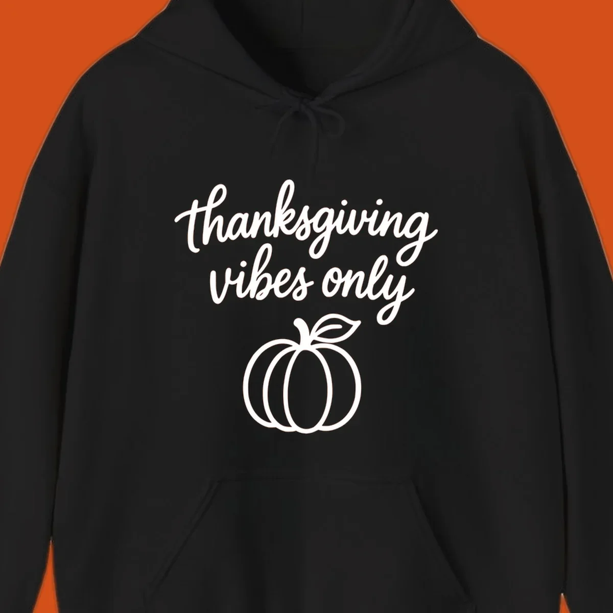 Thanksgiving vibes only text with a pumpkin graphic. Thanksgiving-vibes-only.