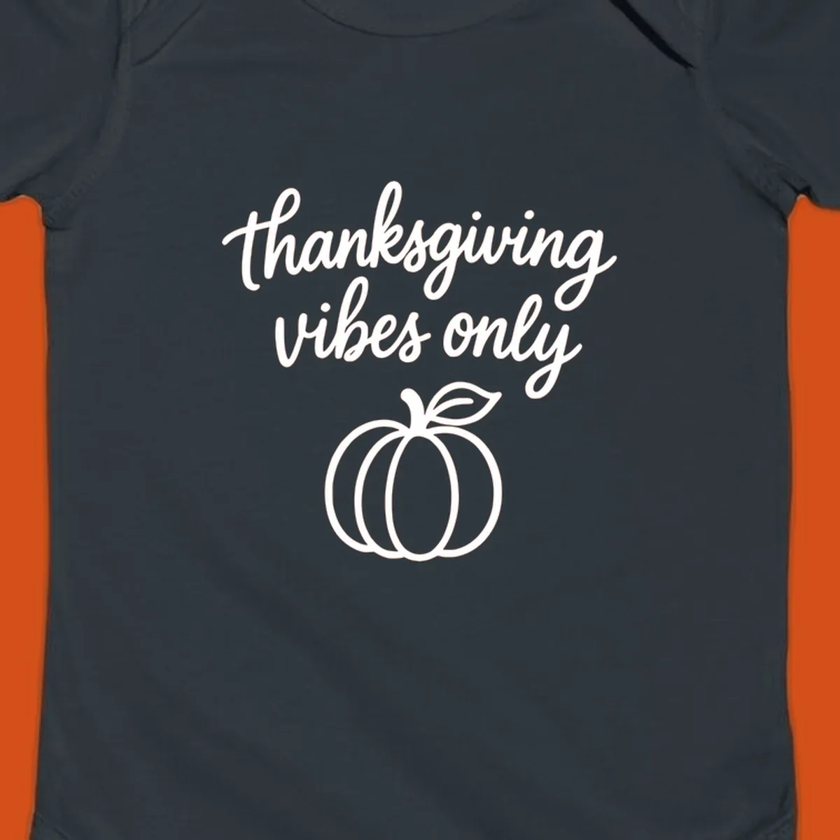 Thanksgiving vibes only text with a pumpkin graphic. Thanksgiving-vibes-only.