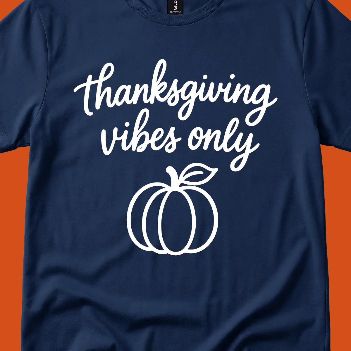 Thanksgiving vibes only text with a pumpkin graphic. Thanksgiving-vibes-only.
