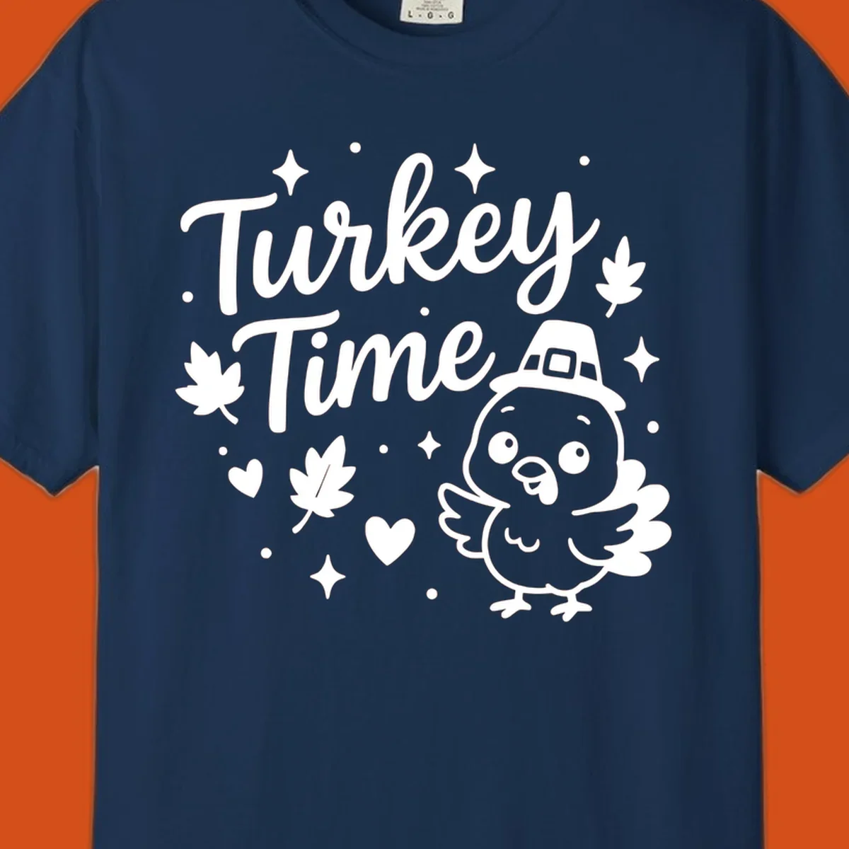 Cute turkey time thanksgiving design with a pilgrim turkey and fall elements.