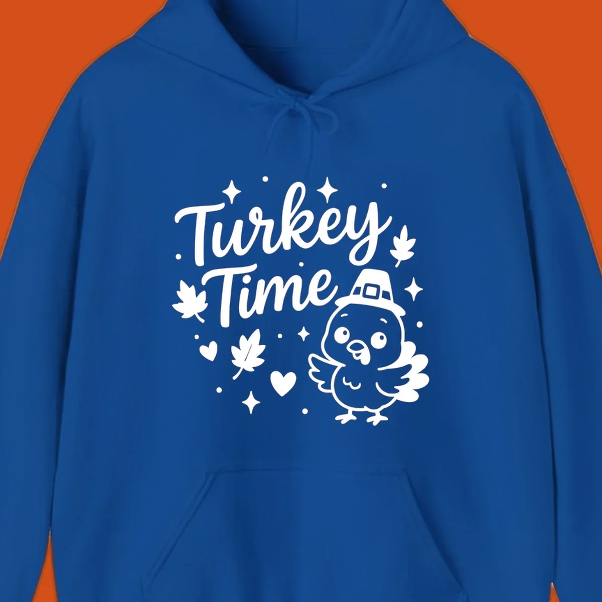 Cute turkey time thanksgiving design with a pilgrim turkey and fall elements.
