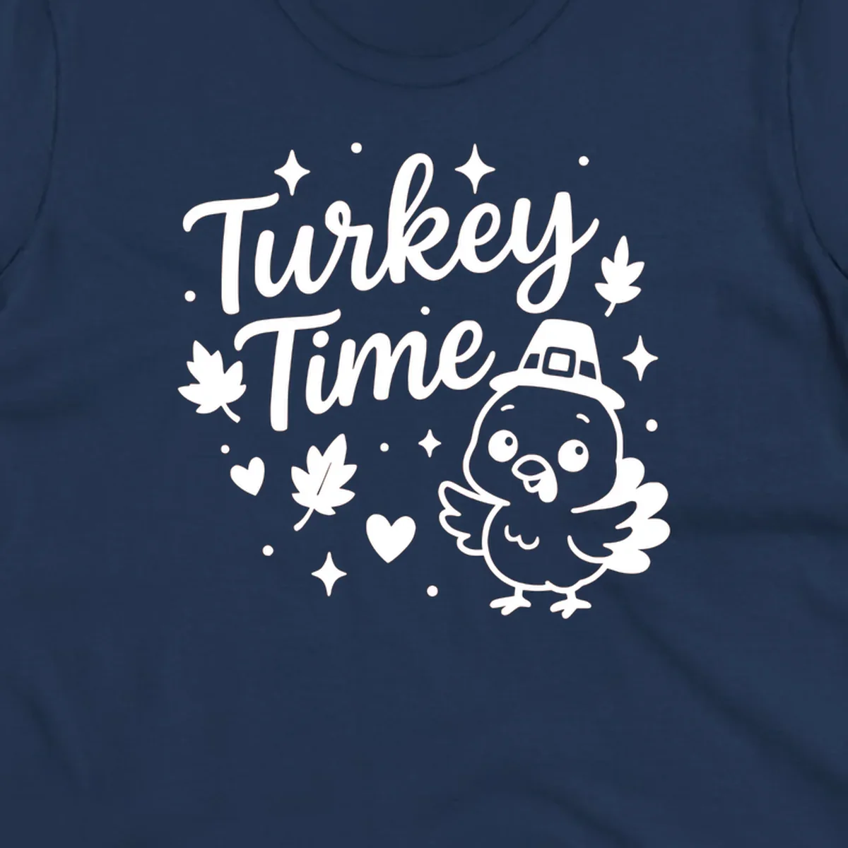 Cute turkey time thanksgiving design with a pilgrim turkey and fall elements.