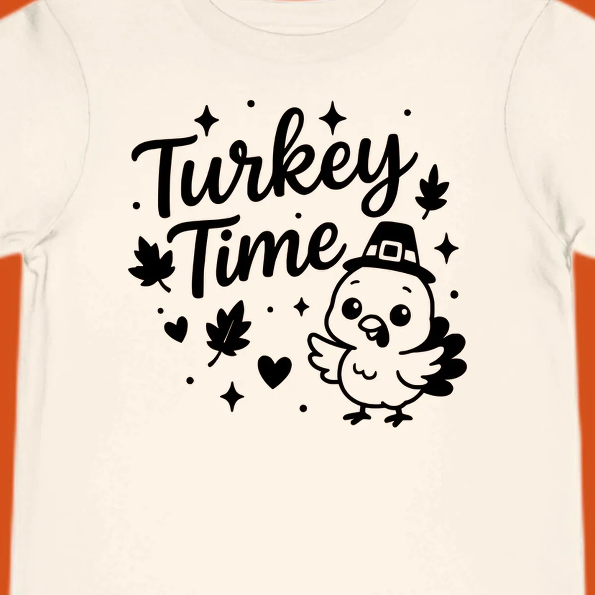 Cute turkey time thanksgiving design with a pilgrim turkey and fall elements.