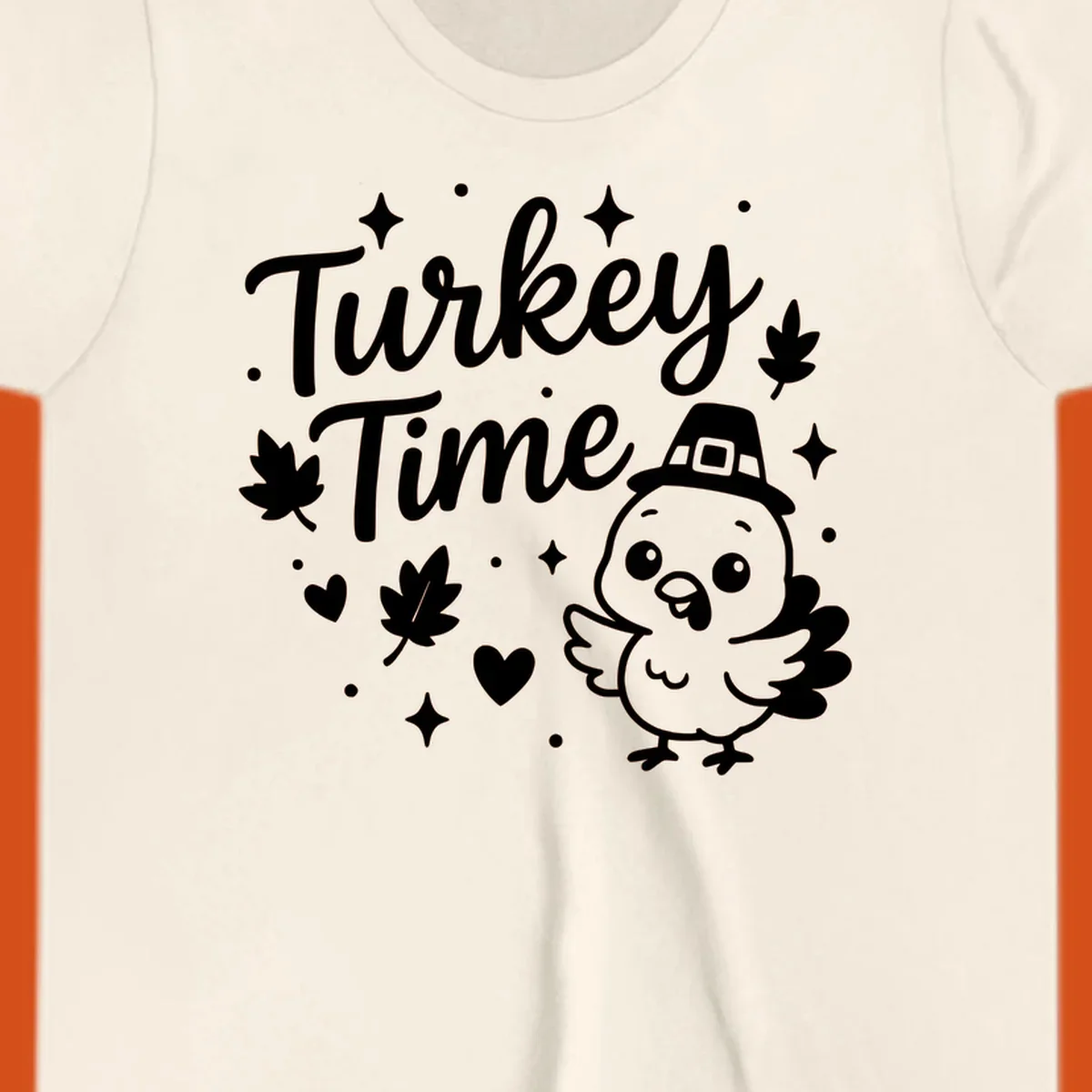 Cute turkey time thanksgiving design with a pilgrim turkey and fall elements.