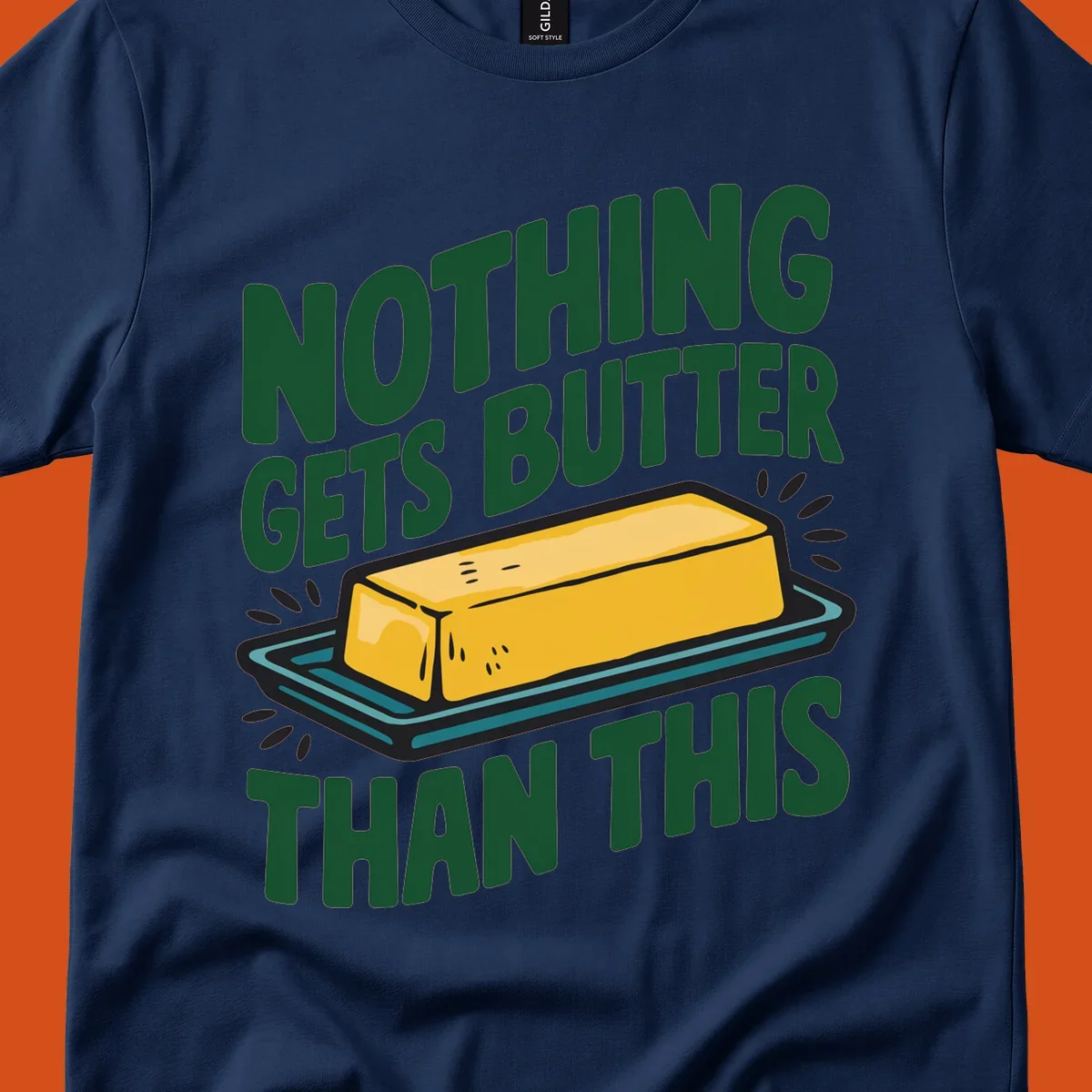 Nothing Butter Than This pun graphic with butter stick illustration. Green text on black.