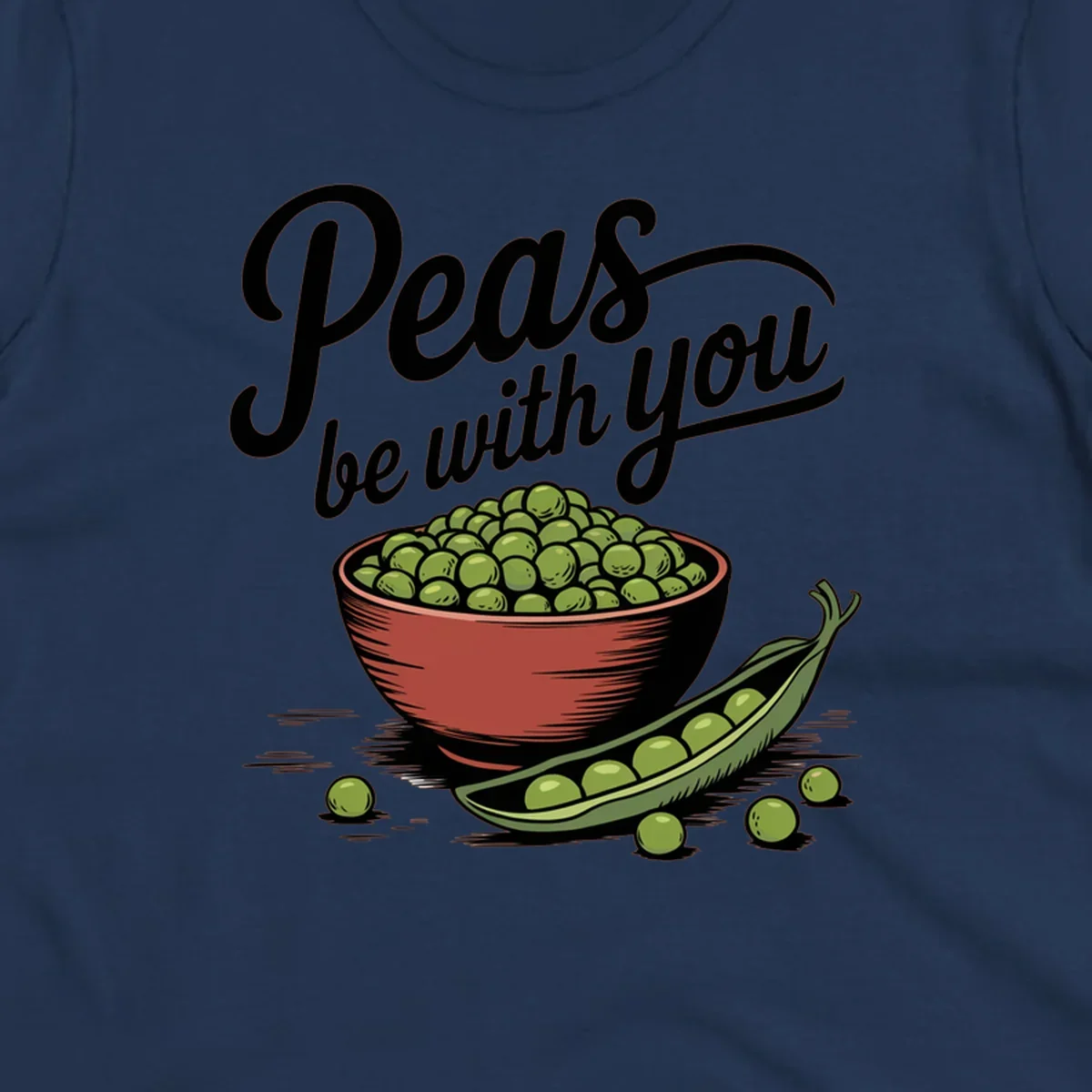 Peas be with you pun graphic with a bowl and pod of peas.