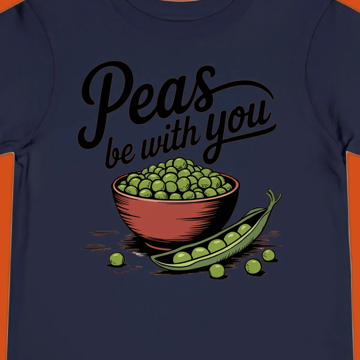 Peas be with you pun graphic with a bowl and pod of peas.