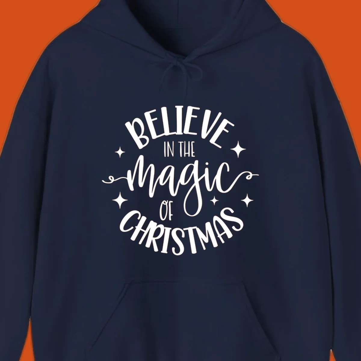 Believe in the magic of Christmas text with stars, holiday graphic.
