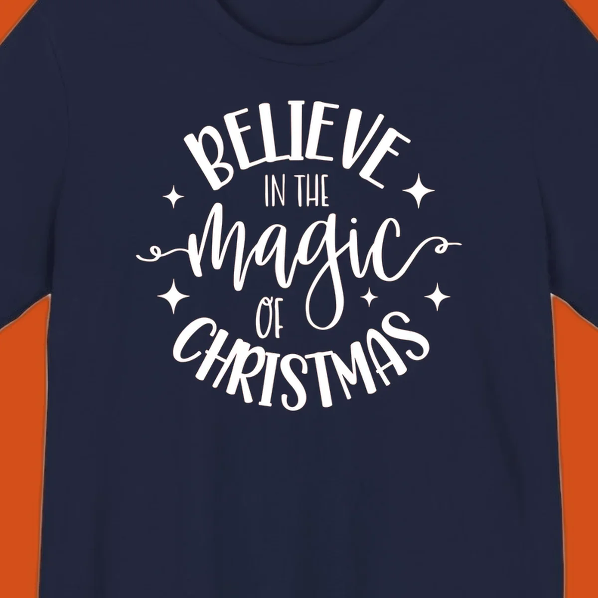 Believe in the magic of Christmas text with stars, holiday graphic.