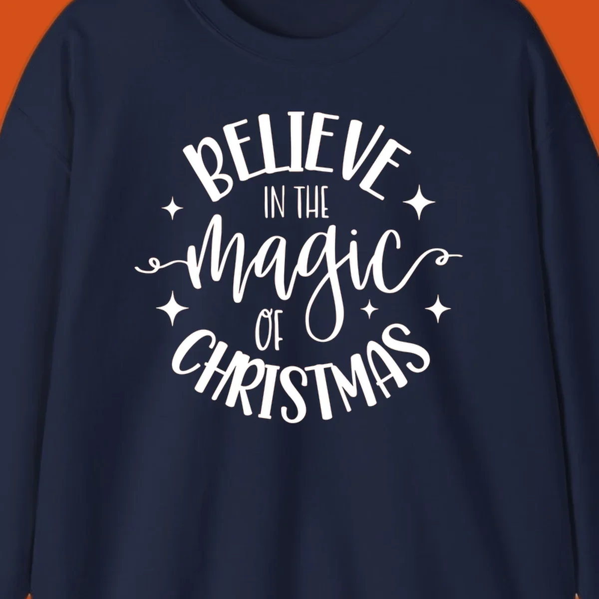 Believe in the magic of Christmas text with stars, holiday graphic.