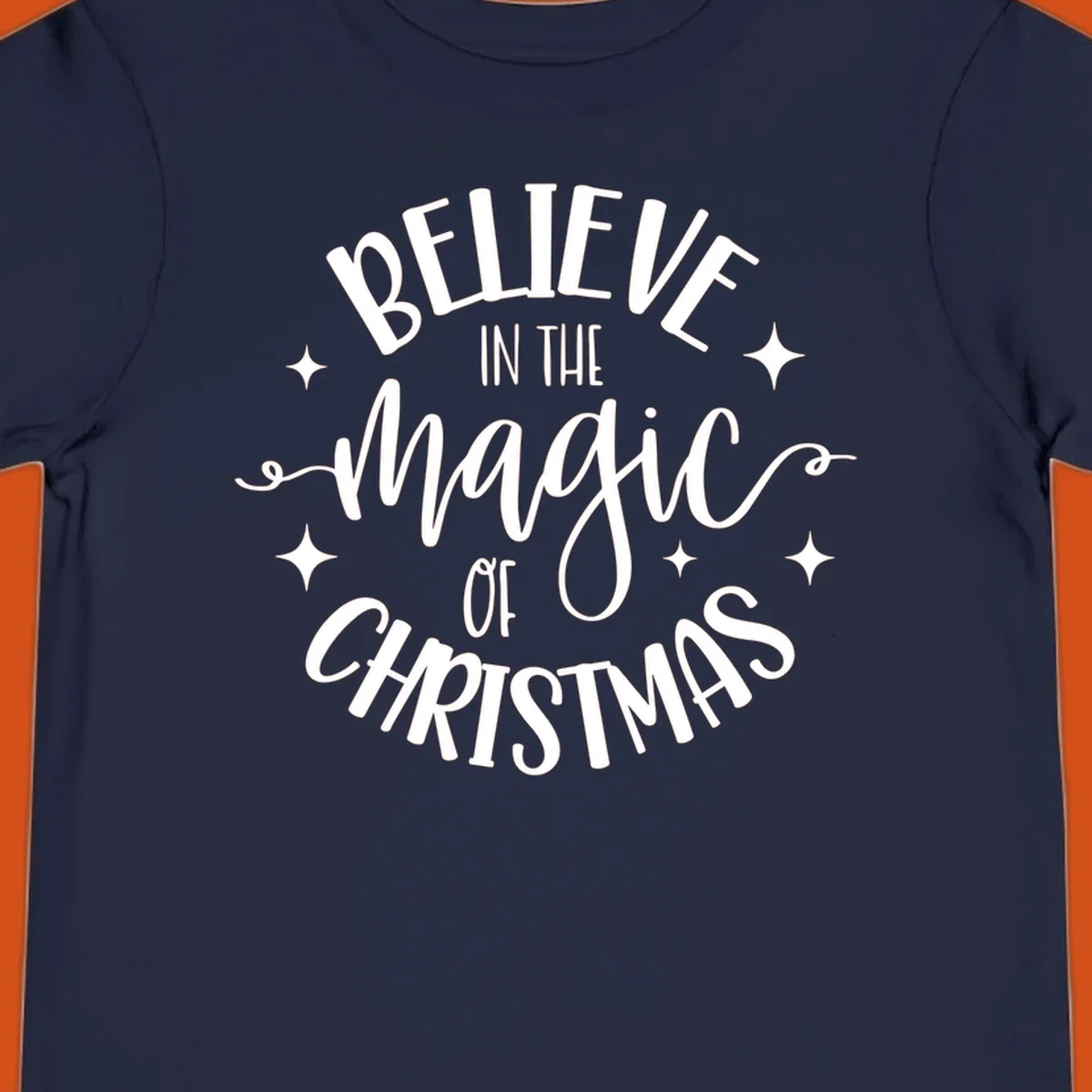 Believe in the magic of Christmas text with stars, holiday graphic.