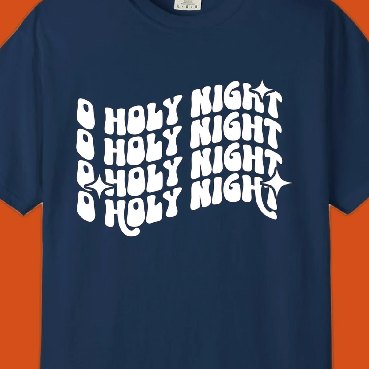 O Holy Night retro wavy text and starbursts graphic.