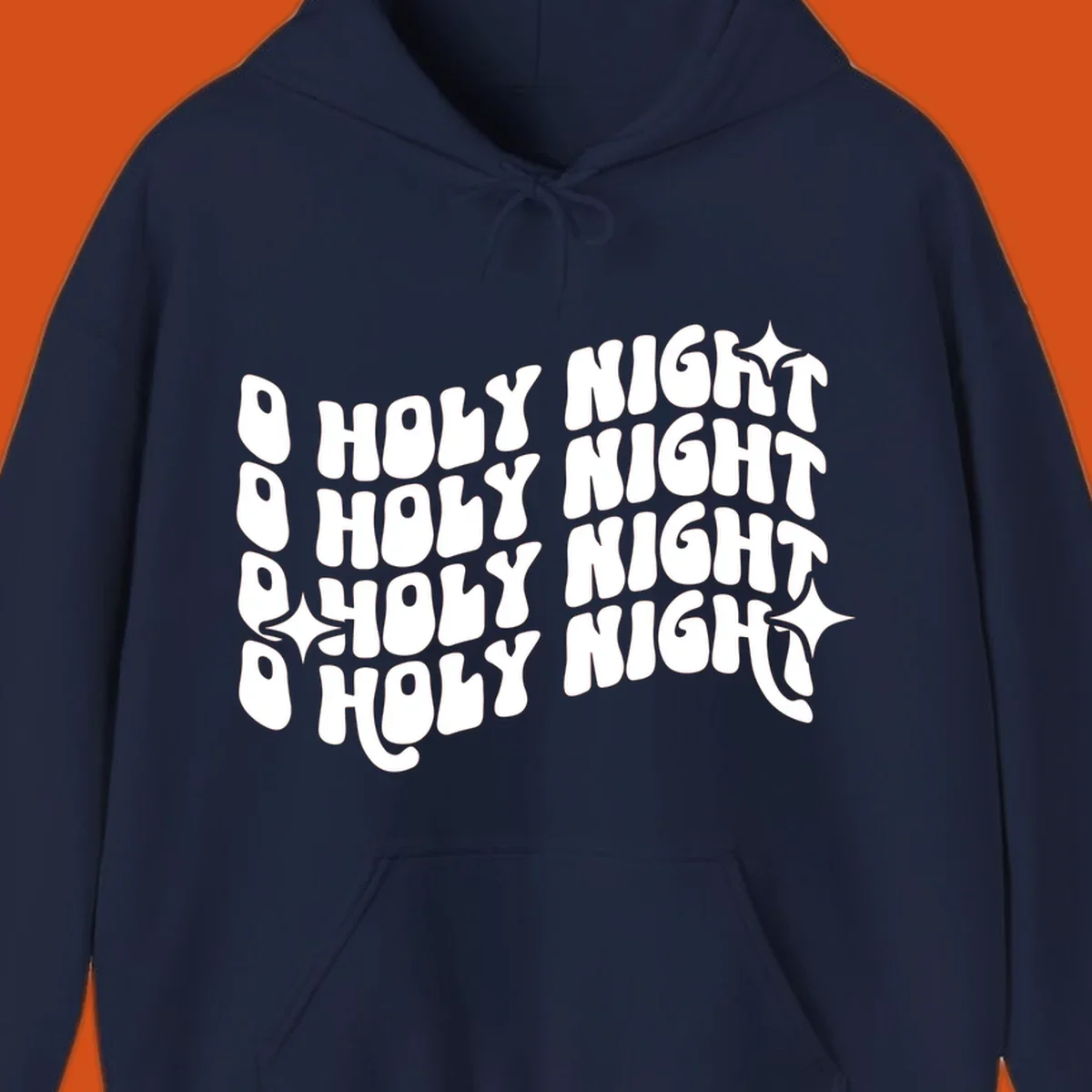O Holy Night retro wavy text and starbursts graphic.