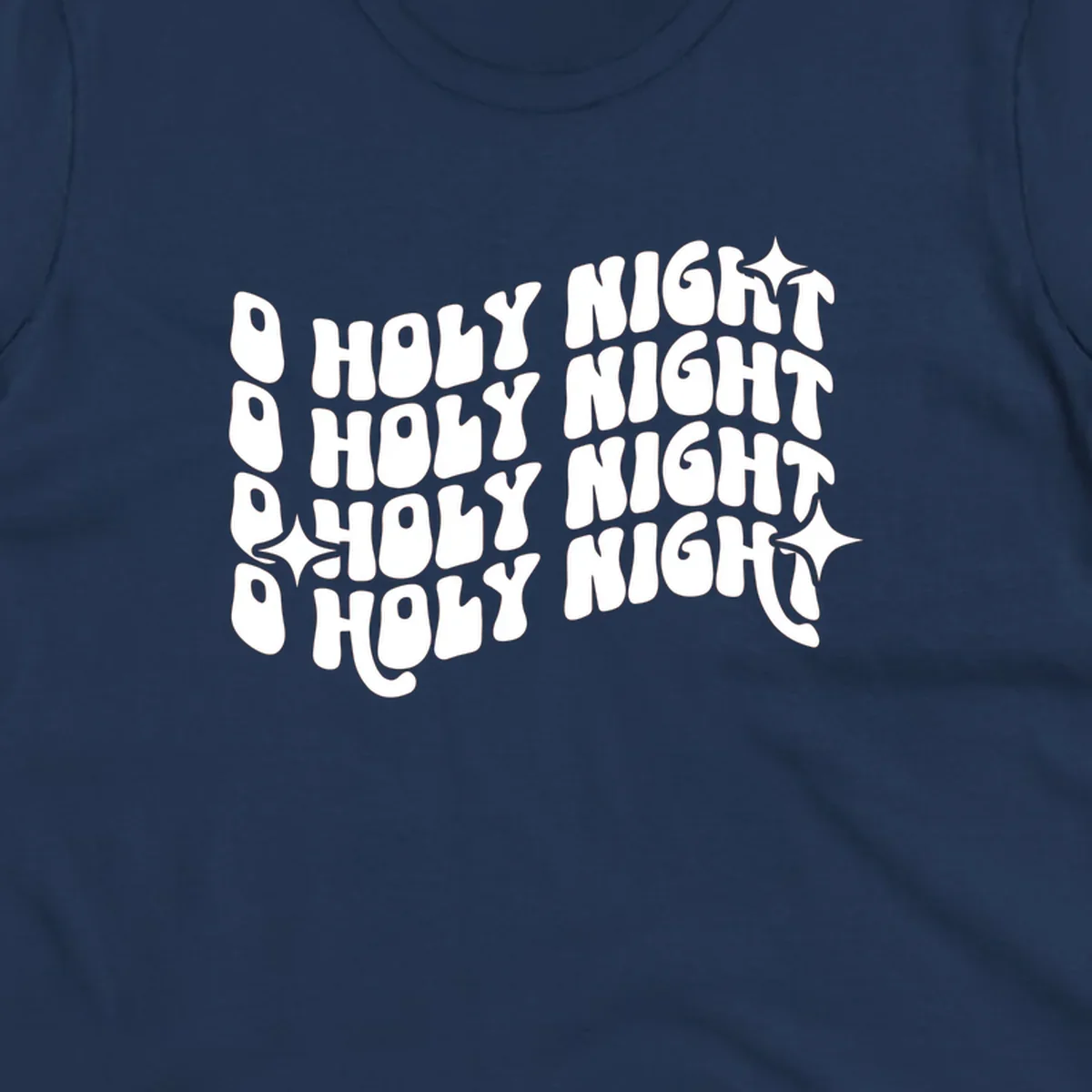 O Holy Night retro wavy text and starbursts graphic.