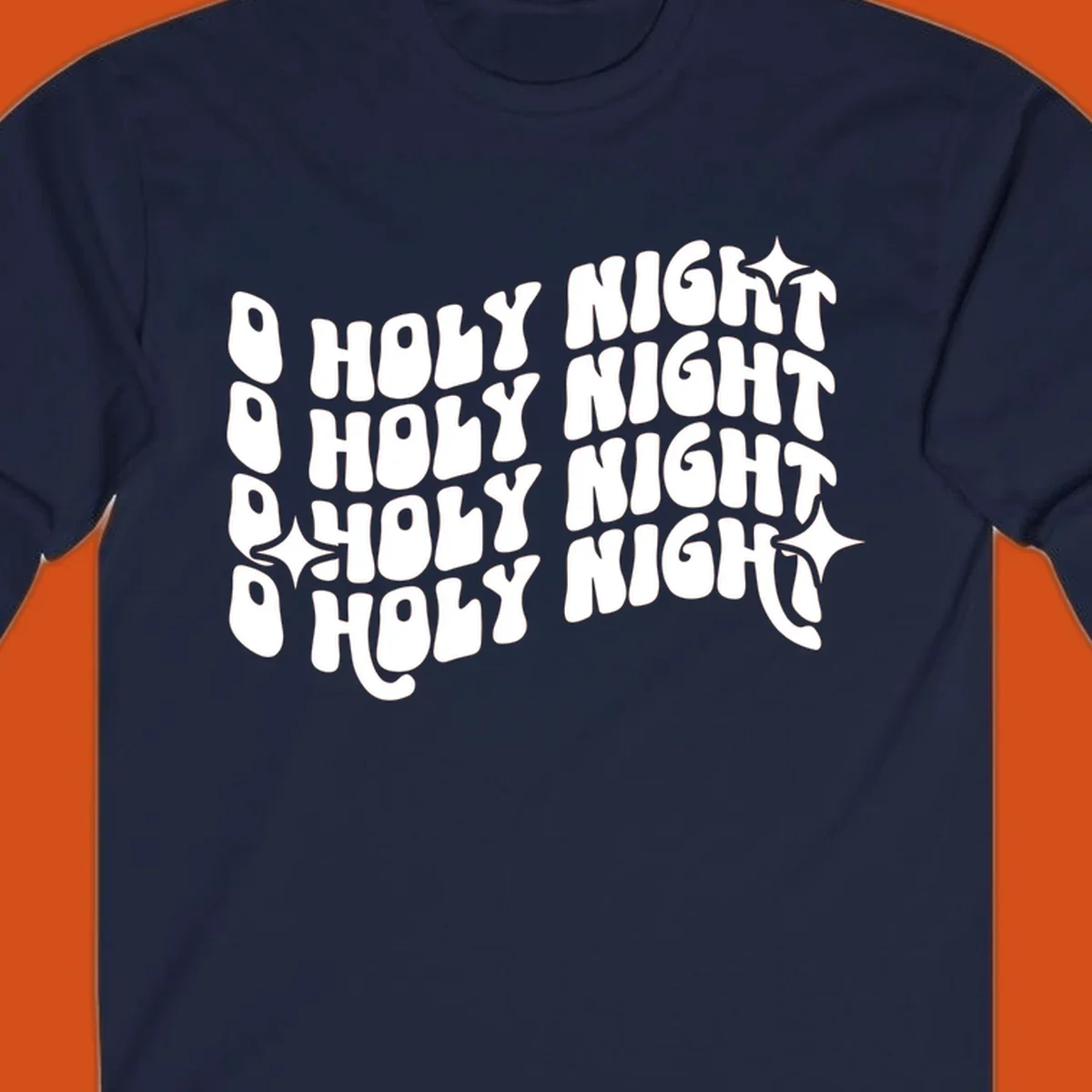 O Holy Night retro wavy text and starbursts graphic.