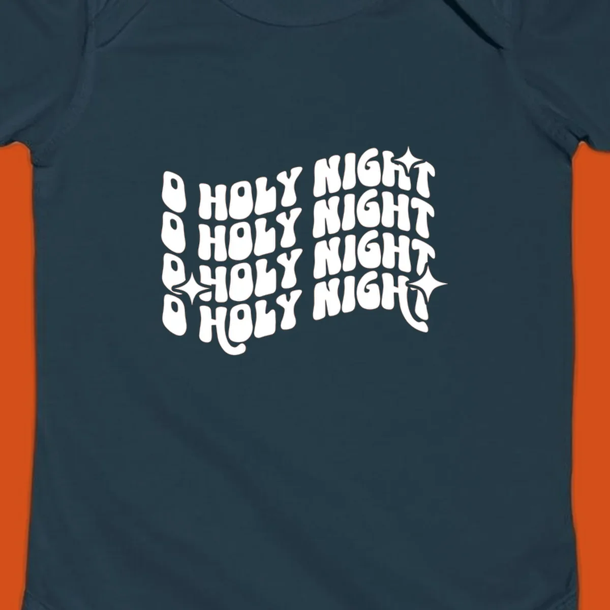 O Holy Night retro wavy text and starbursts graphic.