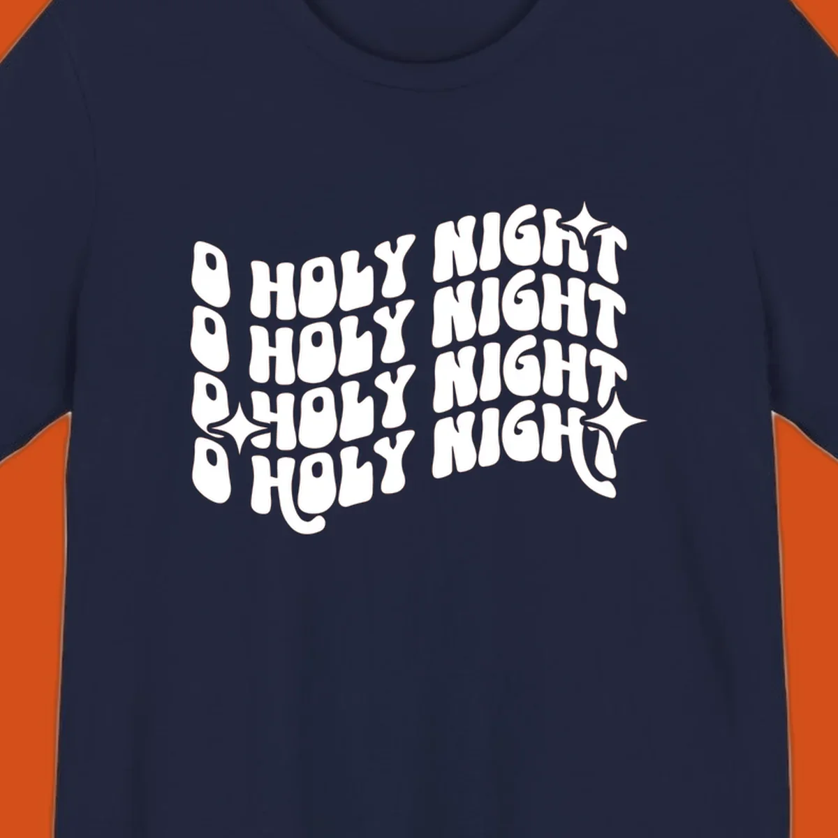 O Holy Night retro wavy text and starbursts graphic.