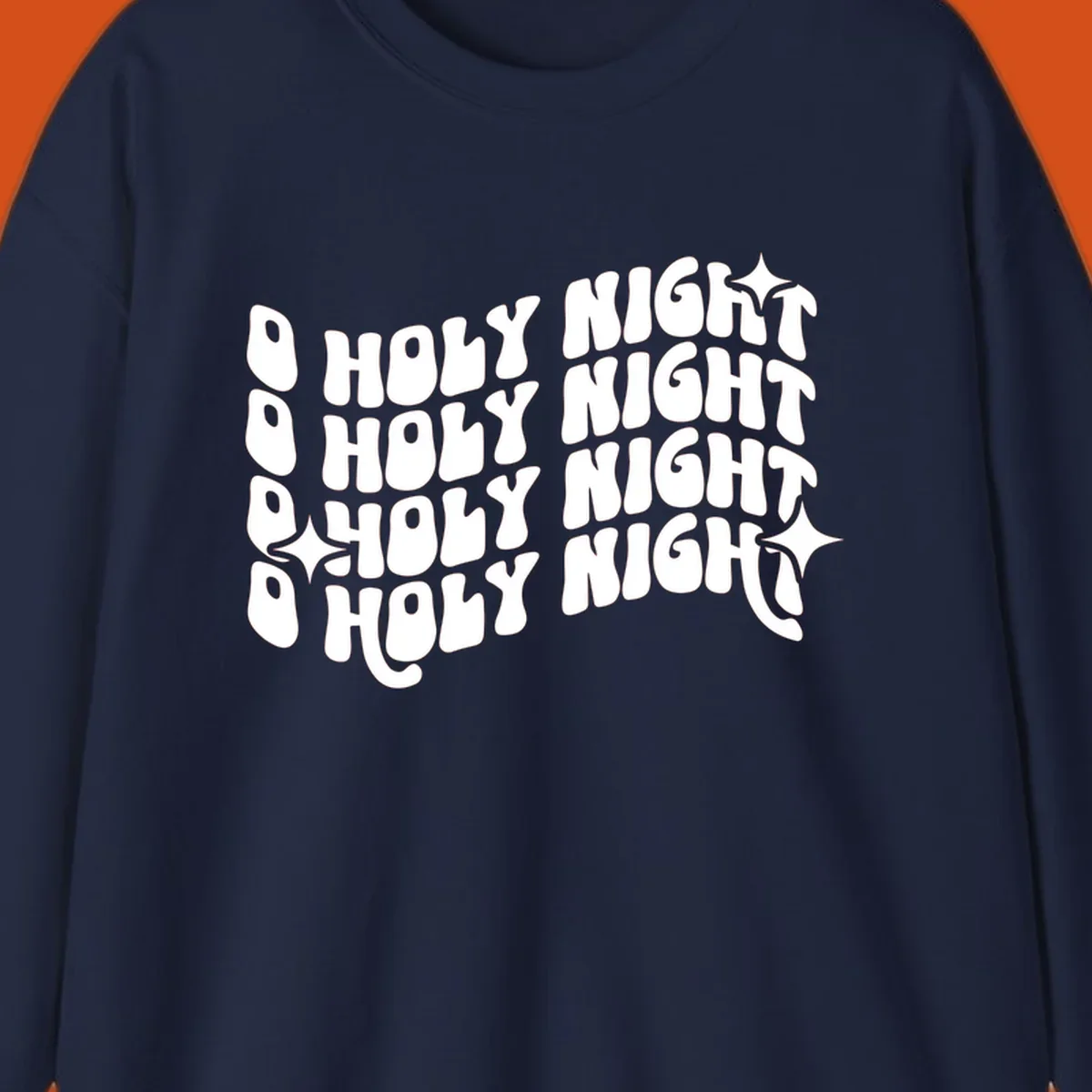 O Holy Night retro wavy text and starbursts graphic.