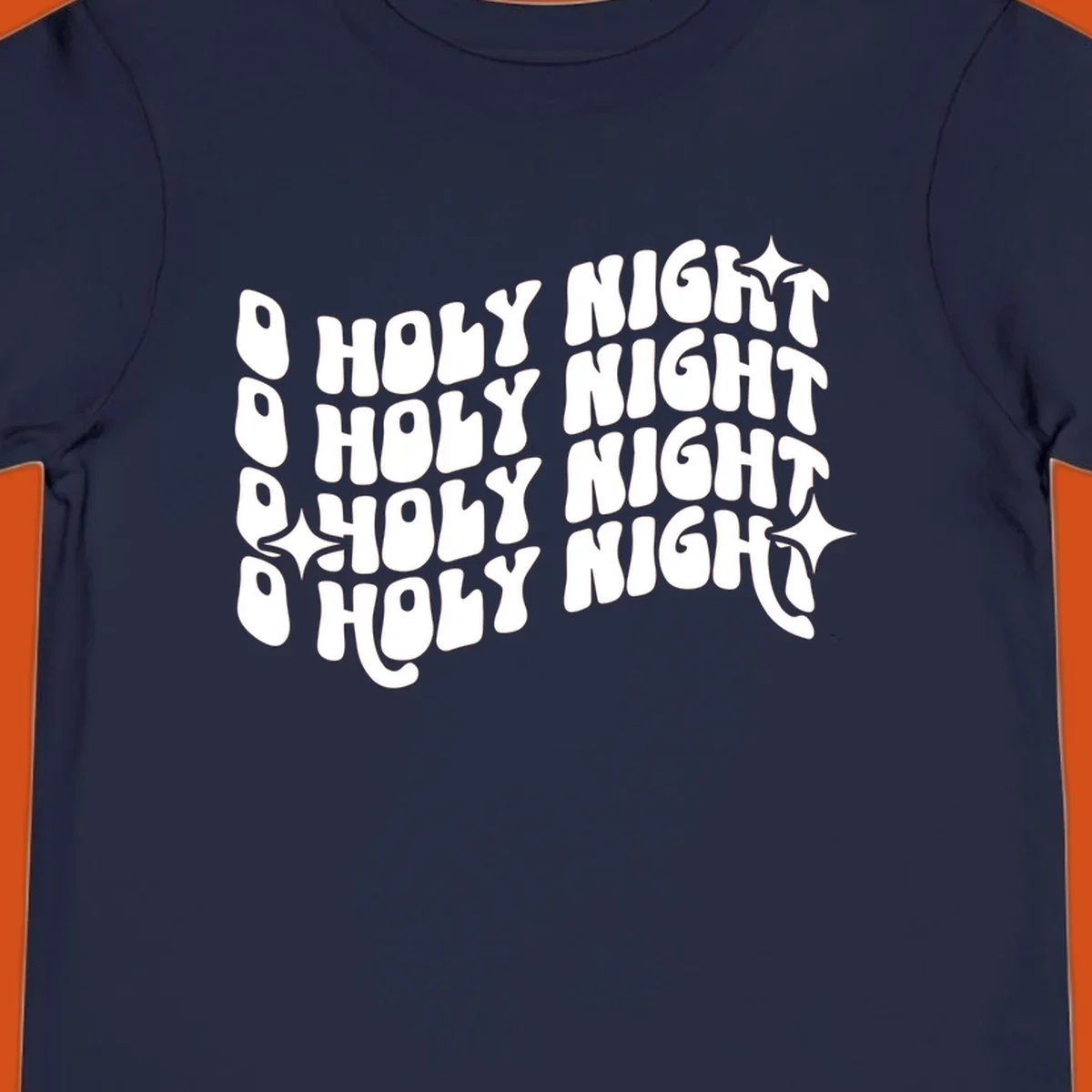 O Holy Night retro wavy text and starbursts graphic.
