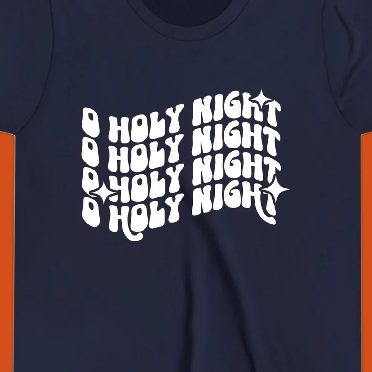 O Holy Night retro wavy text and starbursts graphic.