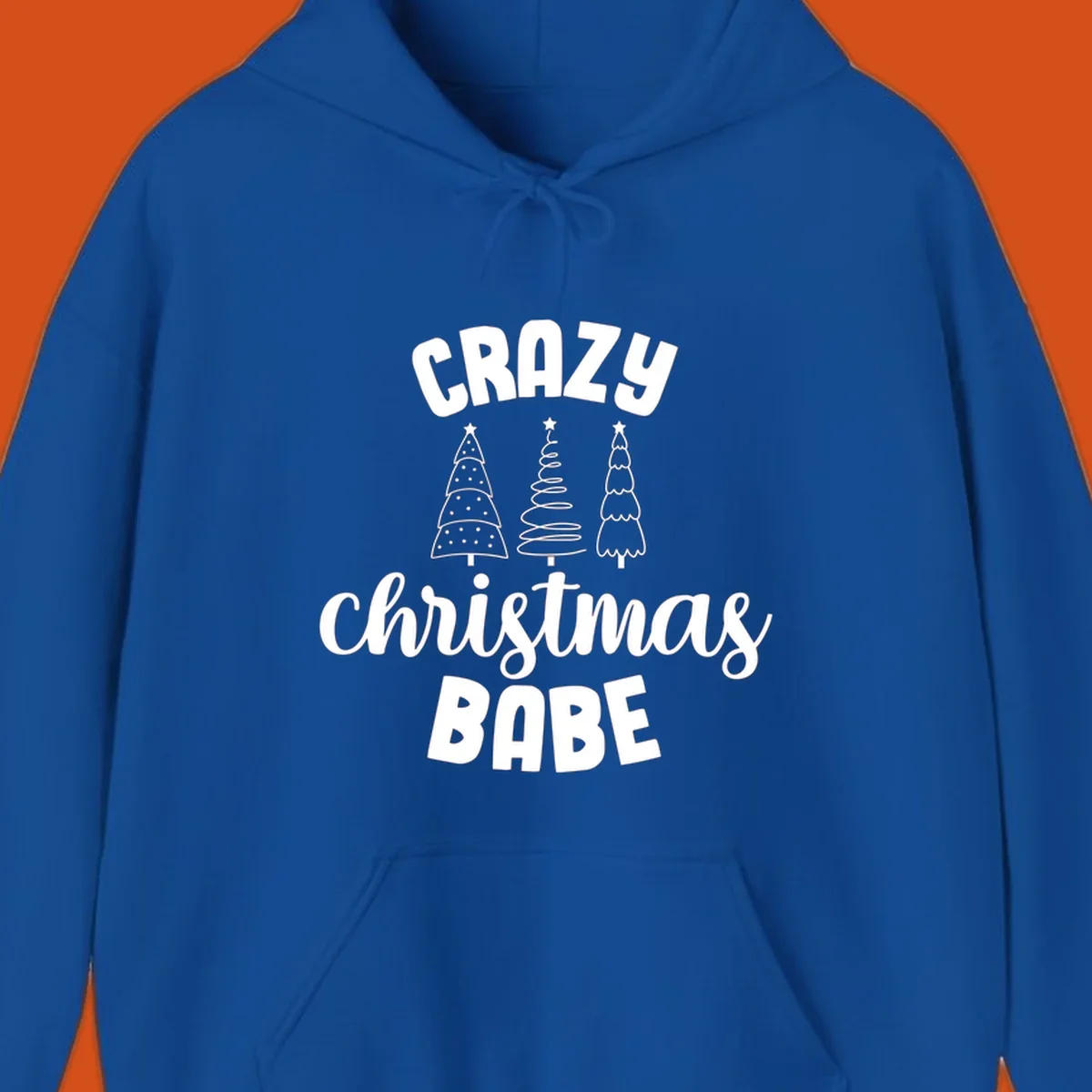 Crazy Christmas Babe text with three Christmas trees illustration.