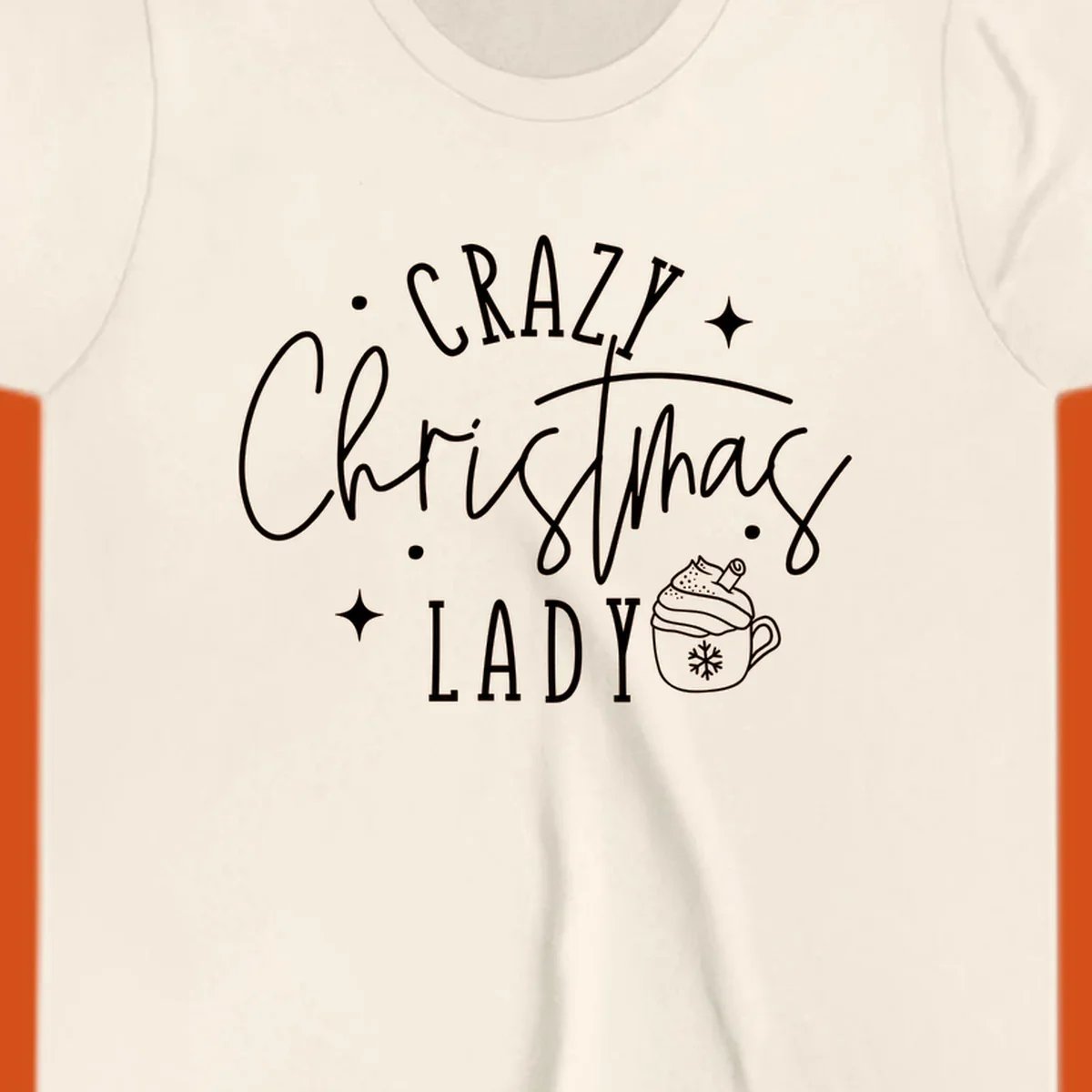 Crazy Christmas Lady text with a festive mug and stars design.
