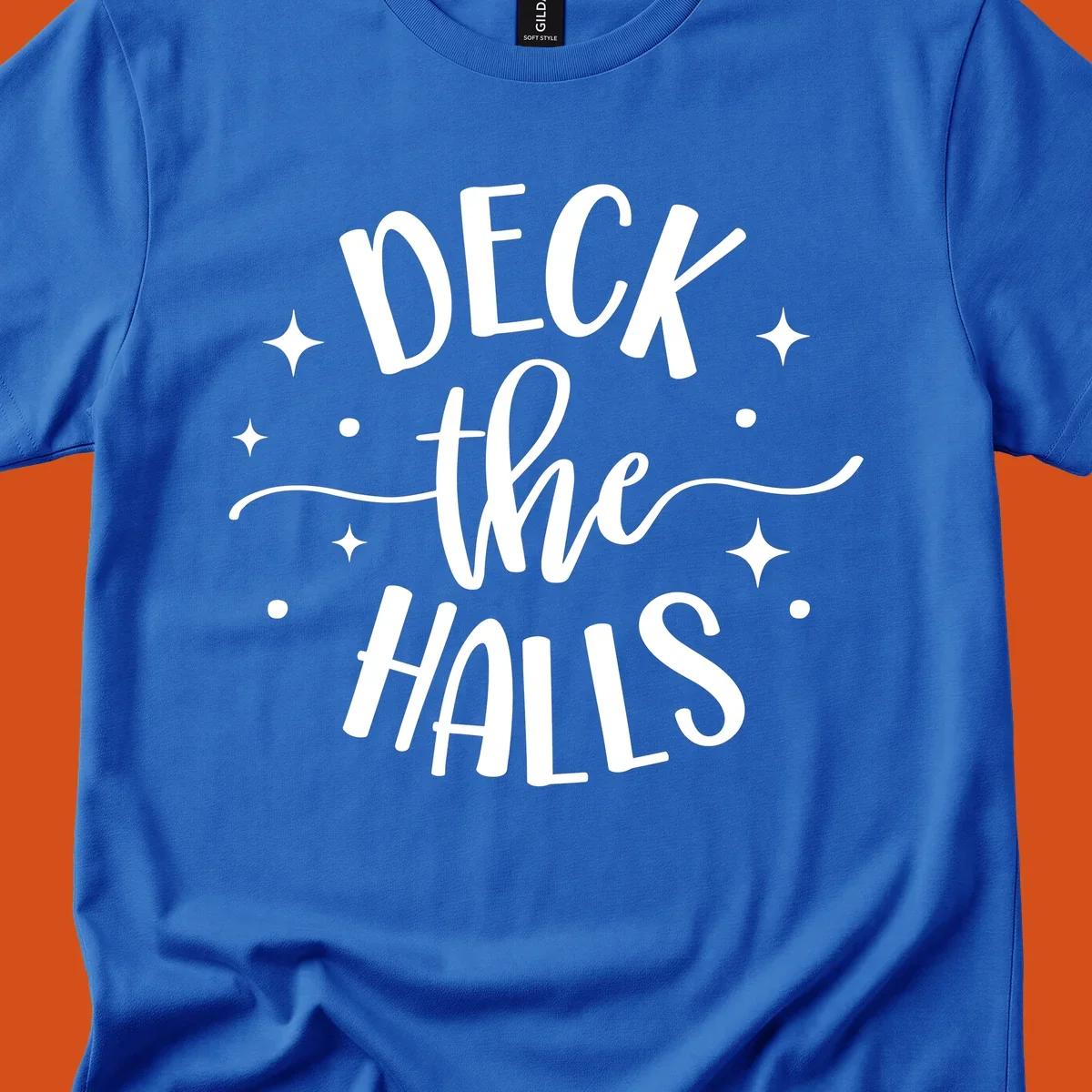 Deck the halls christmas typography design with stars and dots.