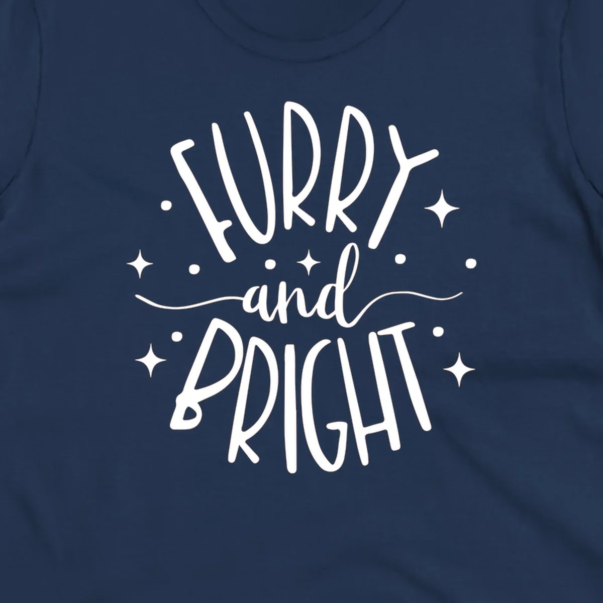 Furry and Bright holiday text design with dots and stars.