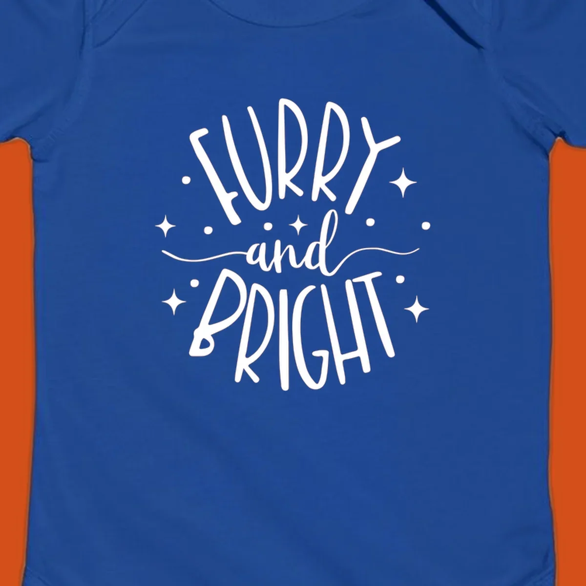 Furry and Bright holiday text design with dots and stars.