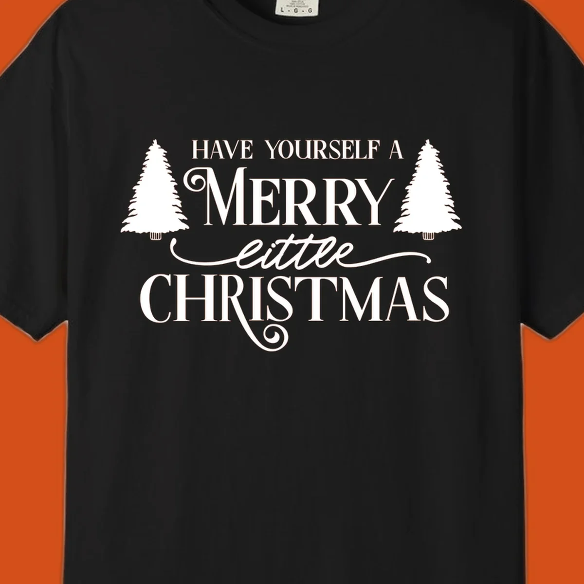 Merry little Christmas text with trees design