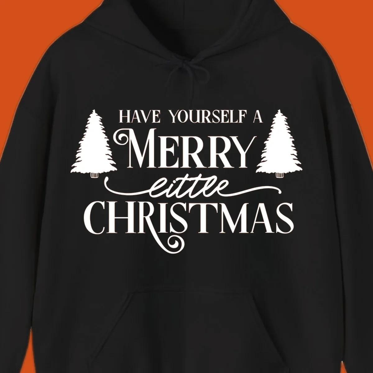 Merry little Christmas text with trees design