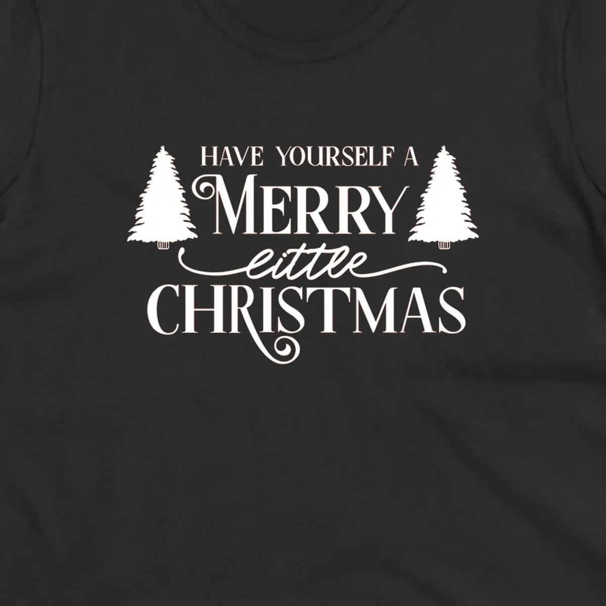 Merry little Christmas text with trees design
