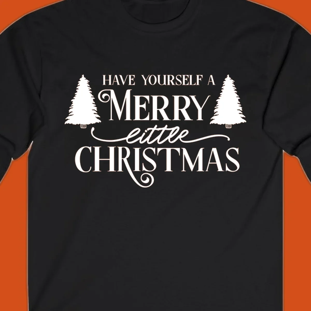 Merry little Christmas text with trees design