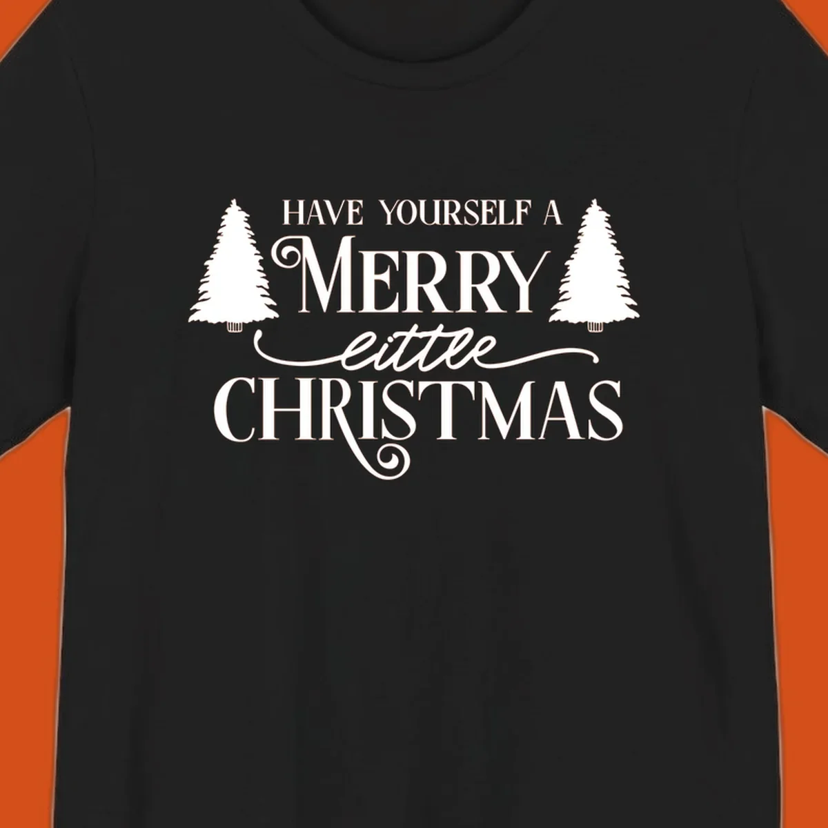 Merry little Christmas text with trees design