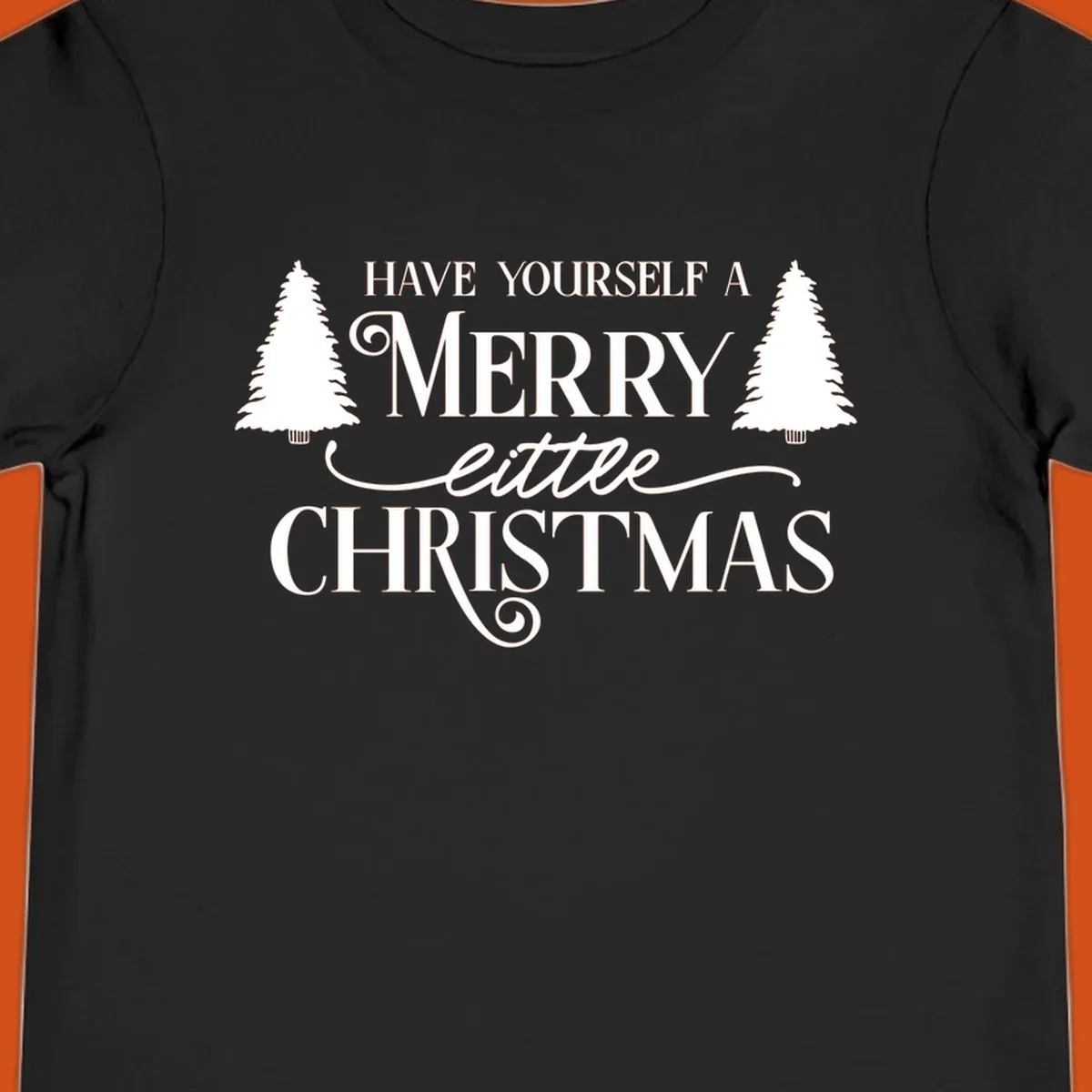 Merry little Christmas text with trees design