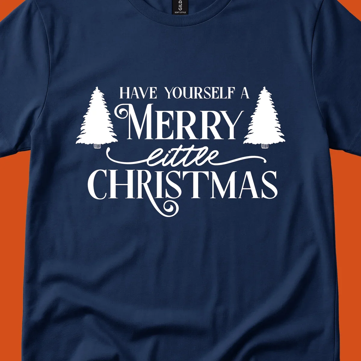 Merry little Christmas text with trees design