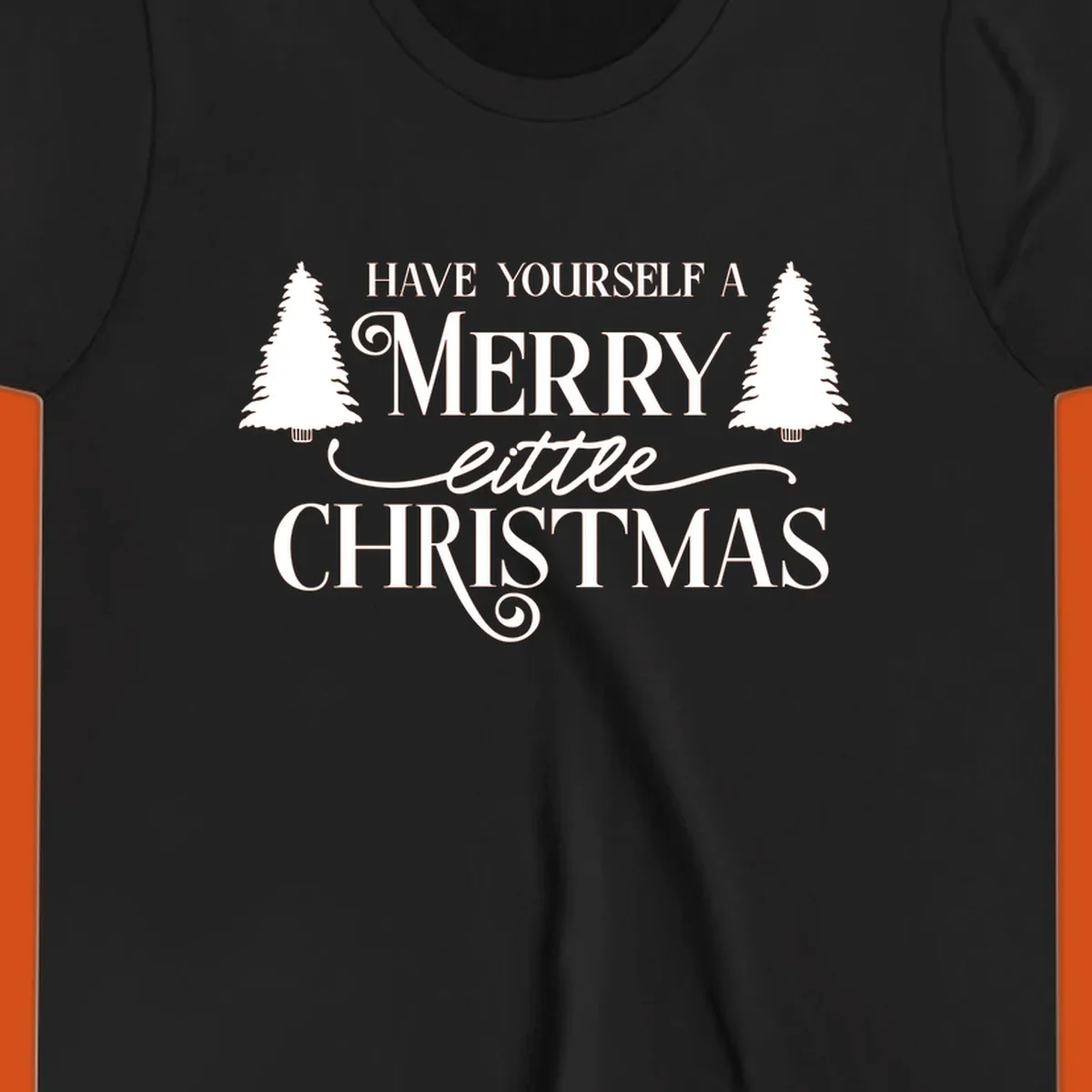 Merry little Christmas text with trees design