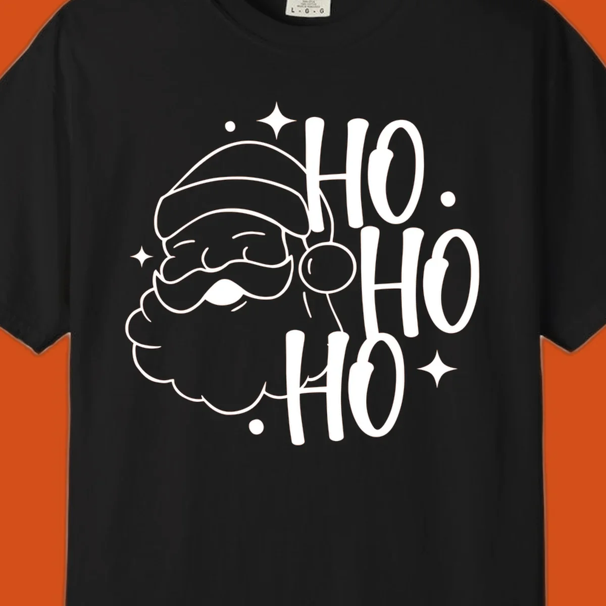 Santa Claus with 'HO HO HO' text for Christmas holiday.