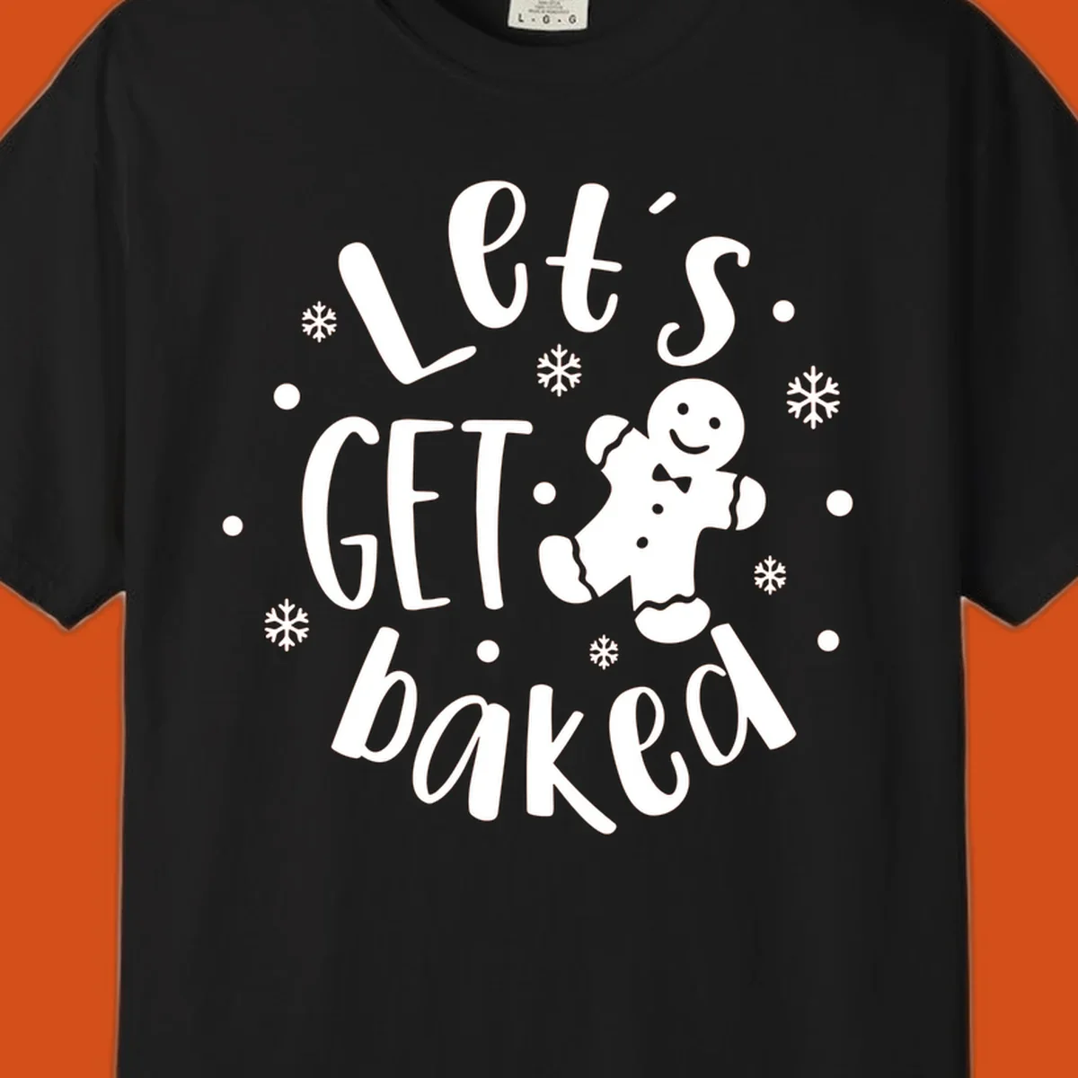 Lets get baked gingerbread man holiday text and illustration